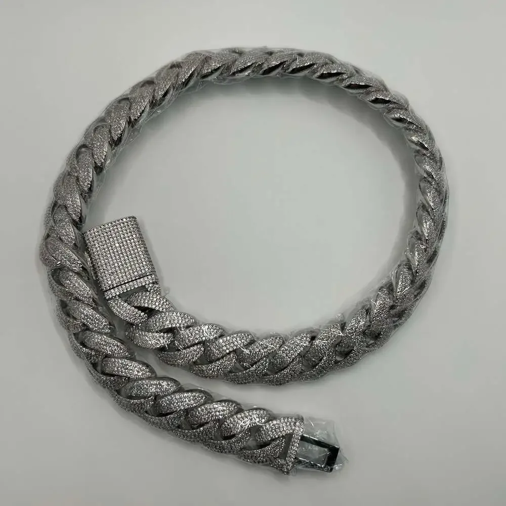 Moissanite Cuban Chain Passes Test VVS1 4 Row Iced Silver Necklace 20mm 22” New